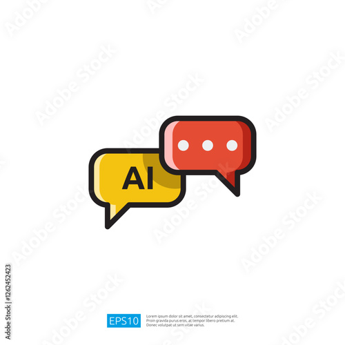 two speech bubbles, one yellow with AI and the other red with ellipses, symbolizing communication and artificial intelligence icon