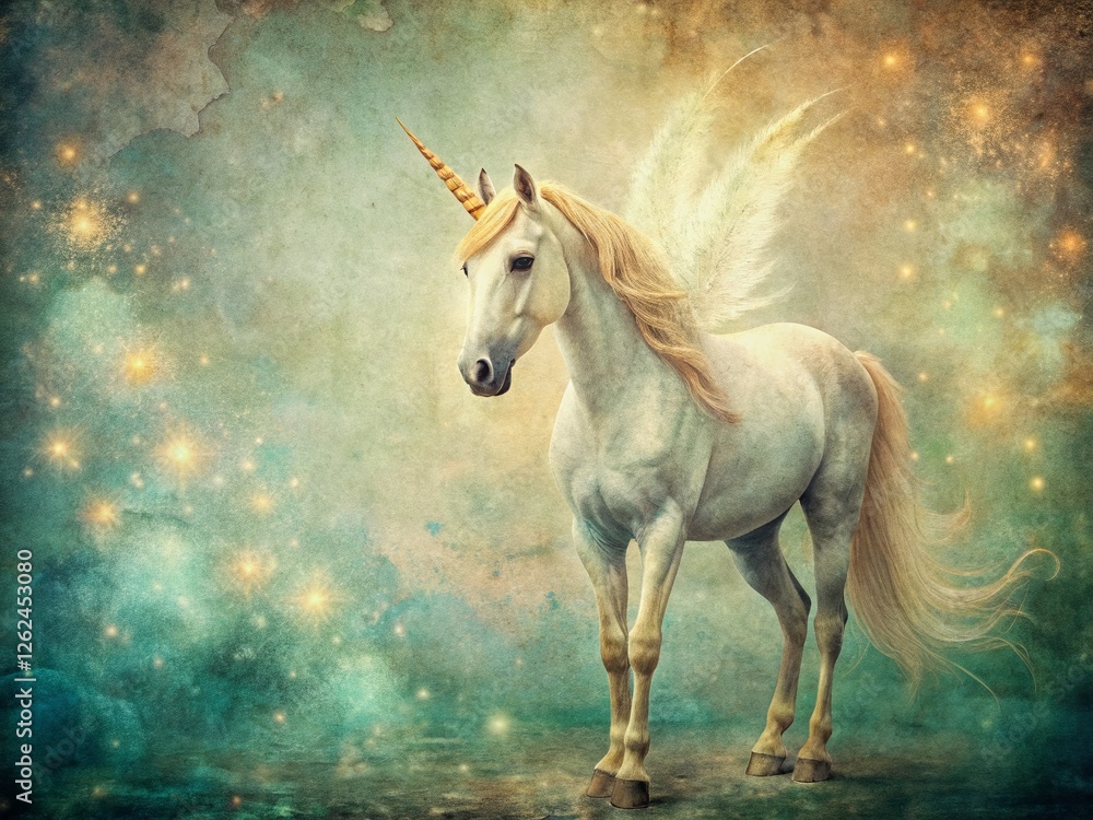 Naklejka premium Vintage Enchanted Unicorn Paper Texture Background Design