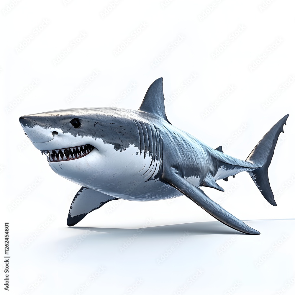 Naklejka premium Majestic Great White Shark isolated on a clean white background image