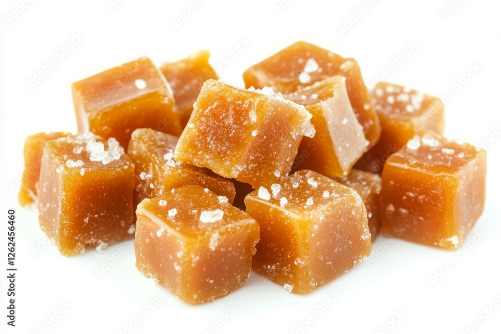 Caramel candy cubes on solid white background. AI generated Caramel candy cubes on solid white background. AI generated
