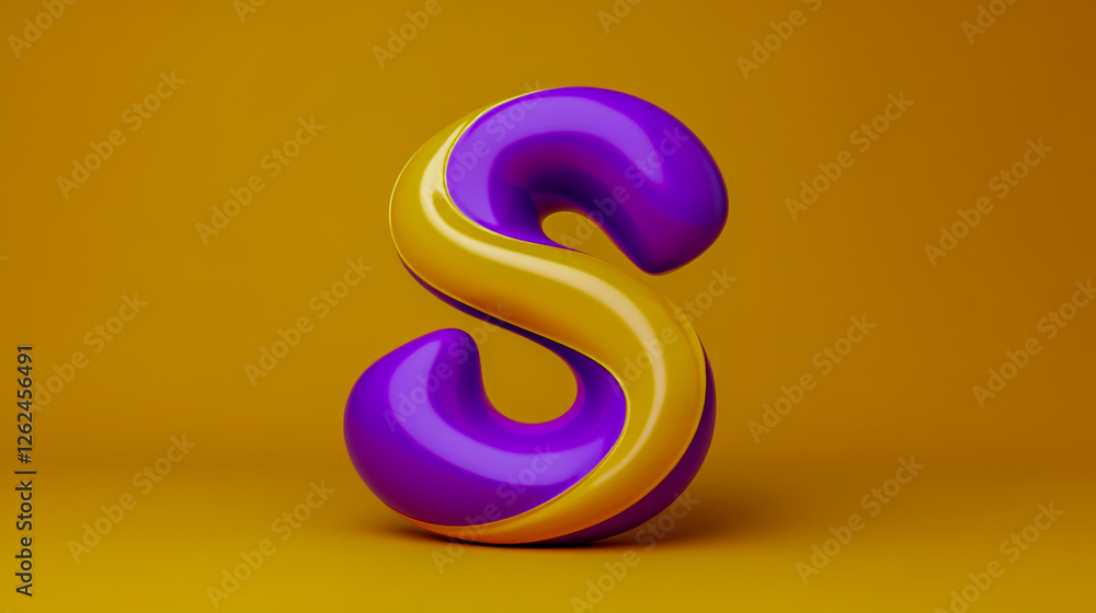 3D render of purple and yellow mukato in the shape of an S, rendered 3D render of purple and yellow mukato in the shape of an S, rendered