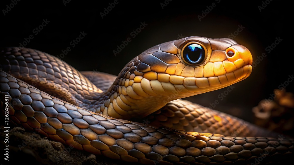 Close-Up View of a Colorful Snake with Gleaming Eyes in Nature Close-Up View of a Colorful Snake with Gleaming Eyes in Nature