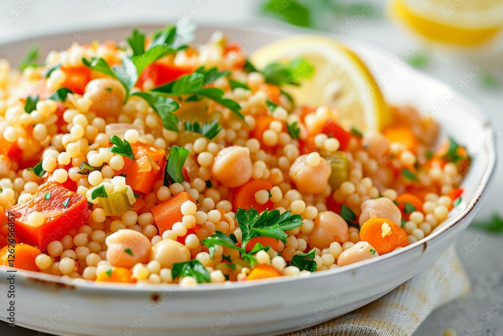 Colorful couscous salad with fresh vegetables. AI generated Colorful couscous salad with fresh vegetables. AI generated