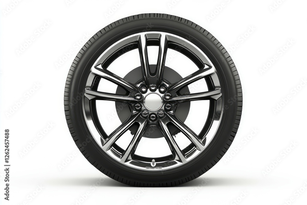 Shiny metallic wheel rim on white background. AI generated Shiny metallic wheel rim on white background. AI generated