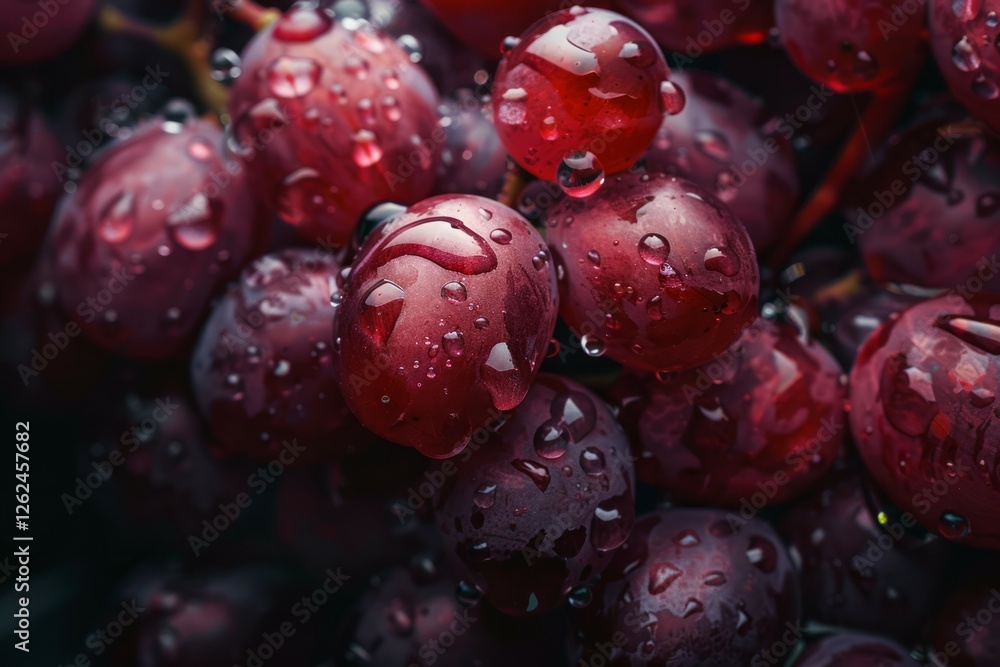 Close-up of dew-kissed red grapes under soft light. AI generated Close-up of dew-kissed red grapes under soft light. AI generated
