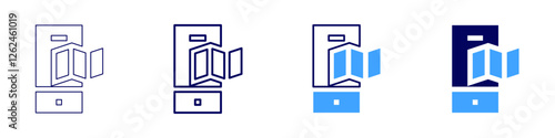 Map geolocation icon in 4 different styles. Thin Line, Line, Bold Line, Duotone. Duotone style. Editable stroke