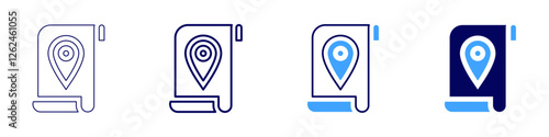 Map global icon in 4 different styles. Thin Line, Line, Bold Line, Duotone. Duotone style. Editable stroke