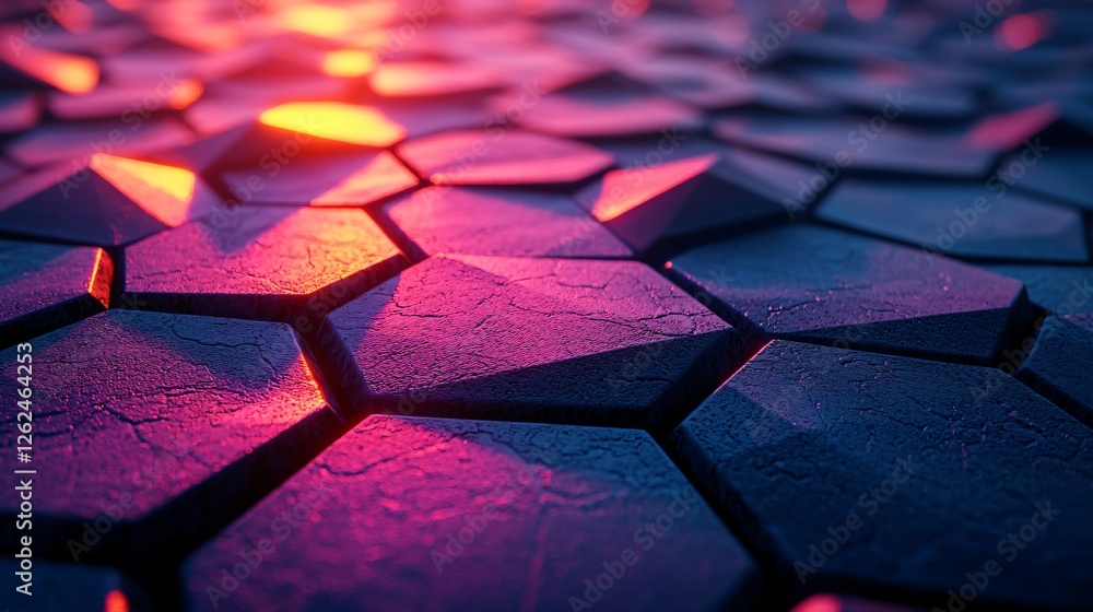 Obraz premium Abstract Dark Hexagon Pattern, Neon Light