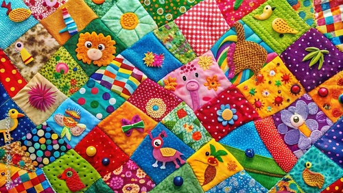 Whimsical Patchwork Background with Vibrant Animal Blobs - Colorful Texture for Design