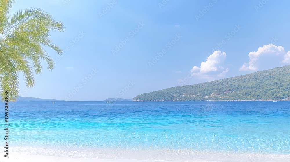 Serene Tropical Beach with Clear Blue Water and Palm Serene Tropical Beach with Clear Blue Water and Palm