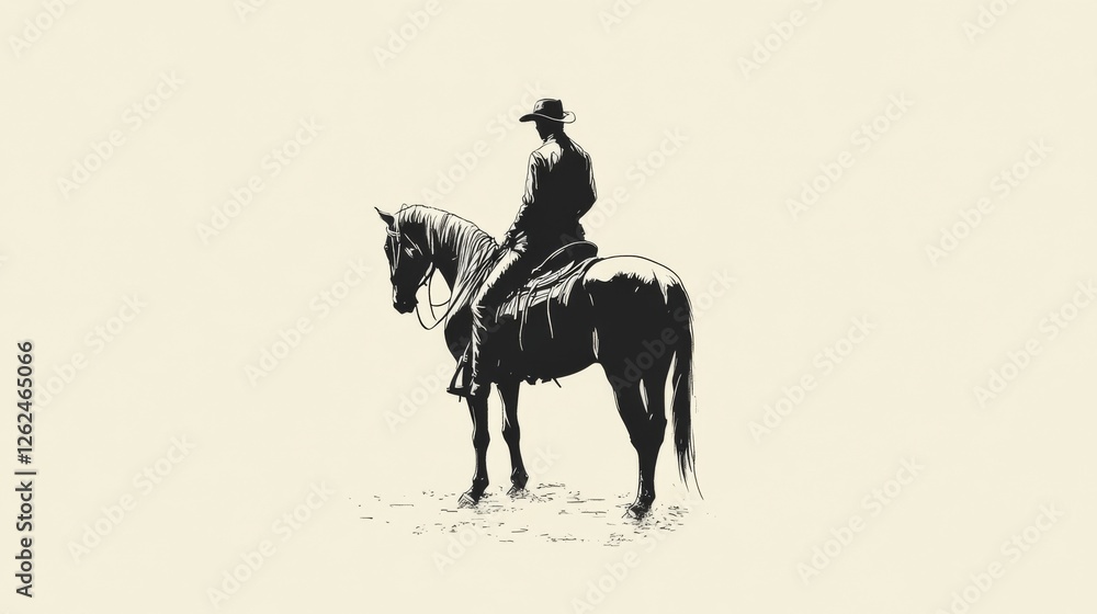 Naklejka premium Cowboy horseback riding, plains background, western lifestyle