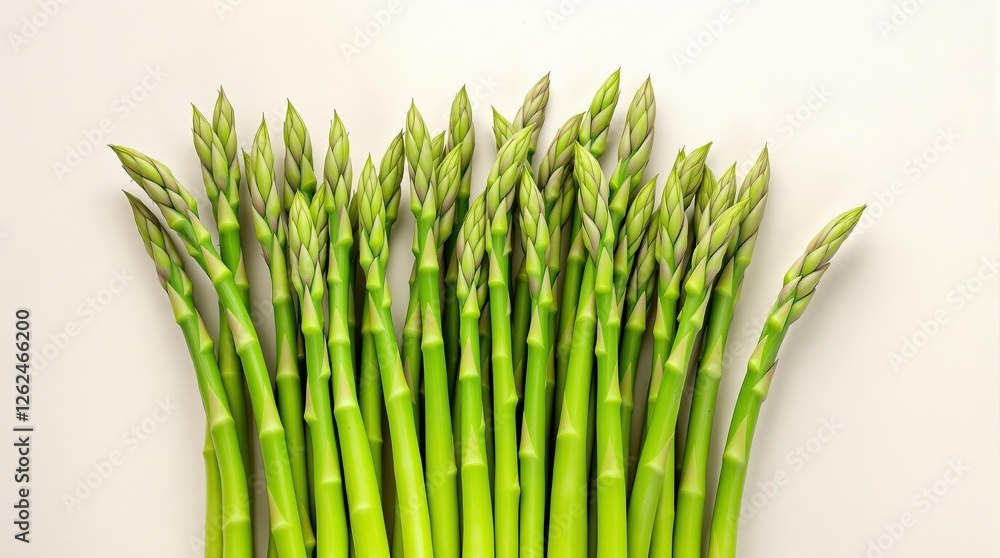 Fototapeta premium Fresh green asparagus stalks arranged neatly on white background highlighting healthy eating