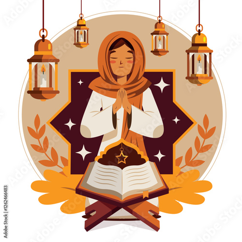Hand drawn flat islam religion composition