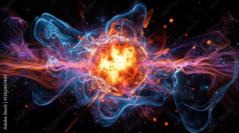 Obraz premium illustration of big bang and beginning of universe, digital concept of space and star formation