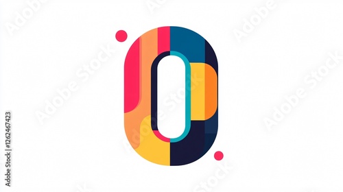 Colorful Geometric 0 Number Isolated on Transparent Background