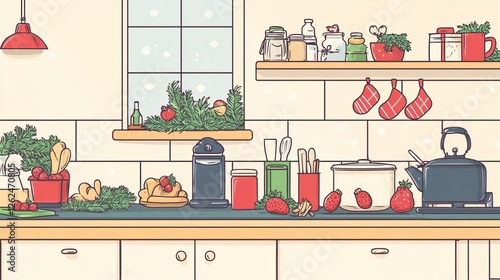 Festive Illustration of Christmas Preparation in Flat Style