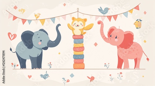 Circus Animals Balancing on a Rope Illustration