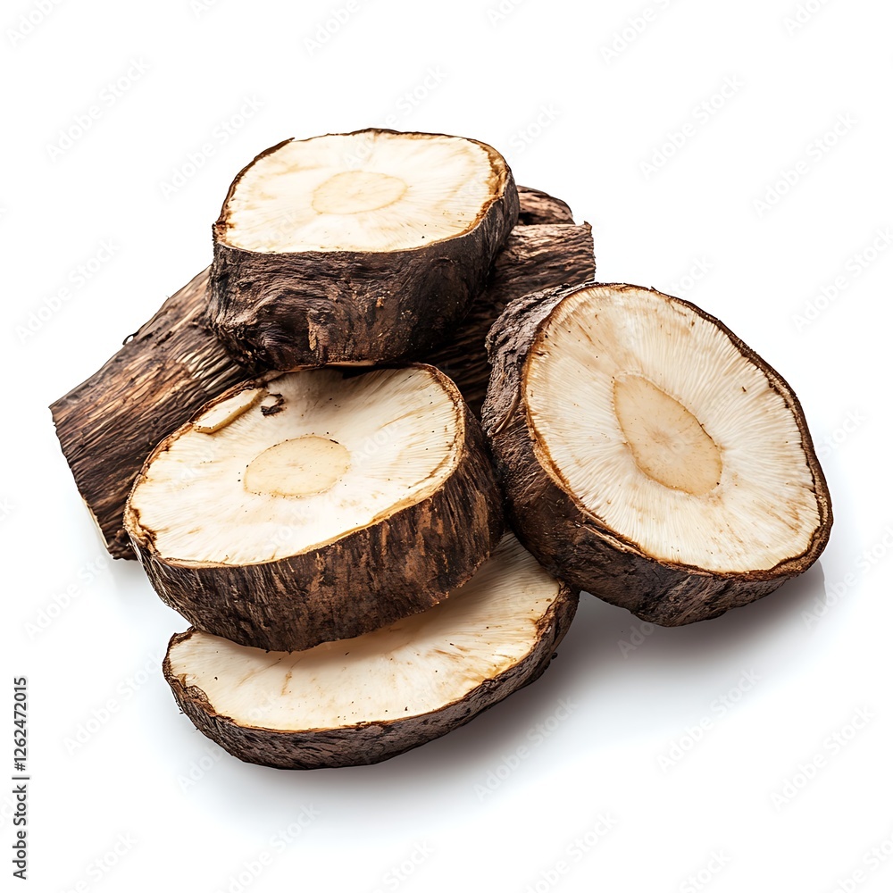Sliced topinambour root isolated on white background Sliced topinambour root isolated on white background