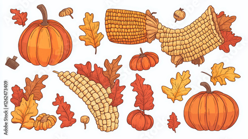 Thanksgiving cornucopia, autumn harvest and potluck crossword puzzle worksheet, find a word quiz. Vector cross word with pumpkin, mushroom, tomato, turkey and cone, cowberry, hat, corn, acorn or pear photo