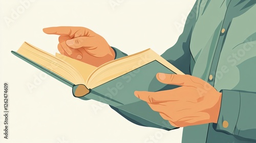 Man Indicating Page or Text with Finger on Book