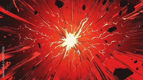 Blank red comic-style background featuring thunder lightning bolts for a dramatic dialog or caption setting in the centre