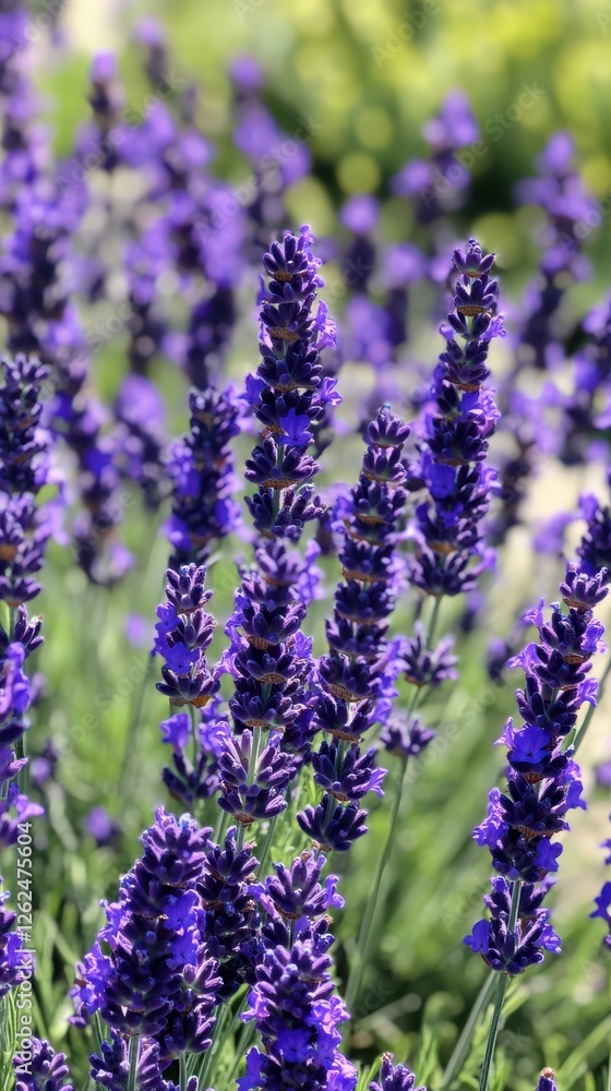 Naklejka premium Blooming Lavender Flowers In A Lush Garden