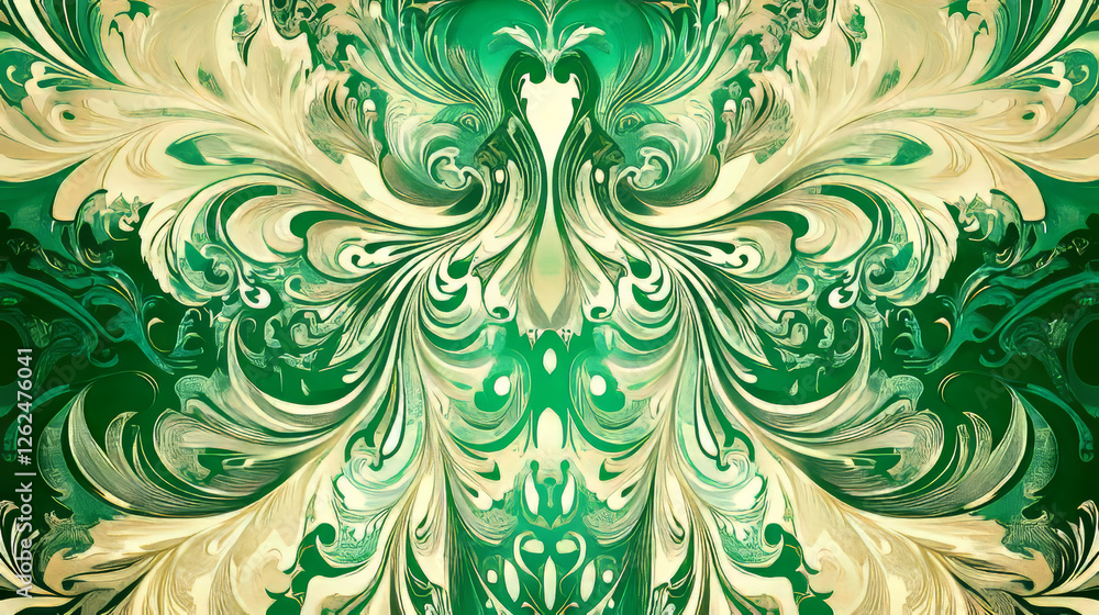 Damask seamless pattern with green and beige colors for fabric, tile or wallpaper design Damask seamless pattern with green and beige colors for fabric, tile or wallpaper design