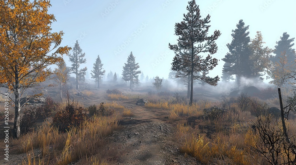Misty autumn forest path Misty autumn forest path