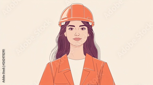 Female Construction Worker Wearing Safety Helmet Vector Flat Illustration