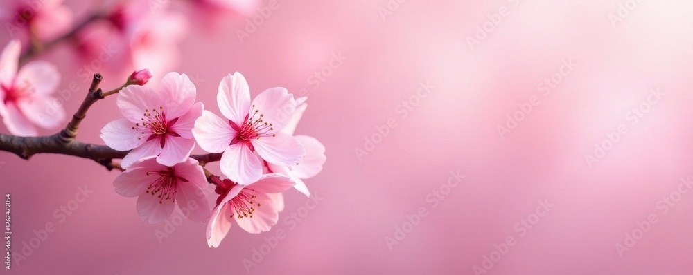 Obraz premium Delicate pink sakura blossoms, soft pink background, plant, floral