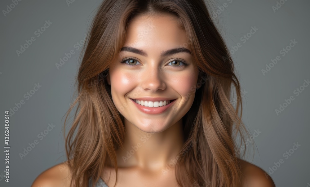 Smiling young woman with long brown hair Smiling young woman with long brown hair