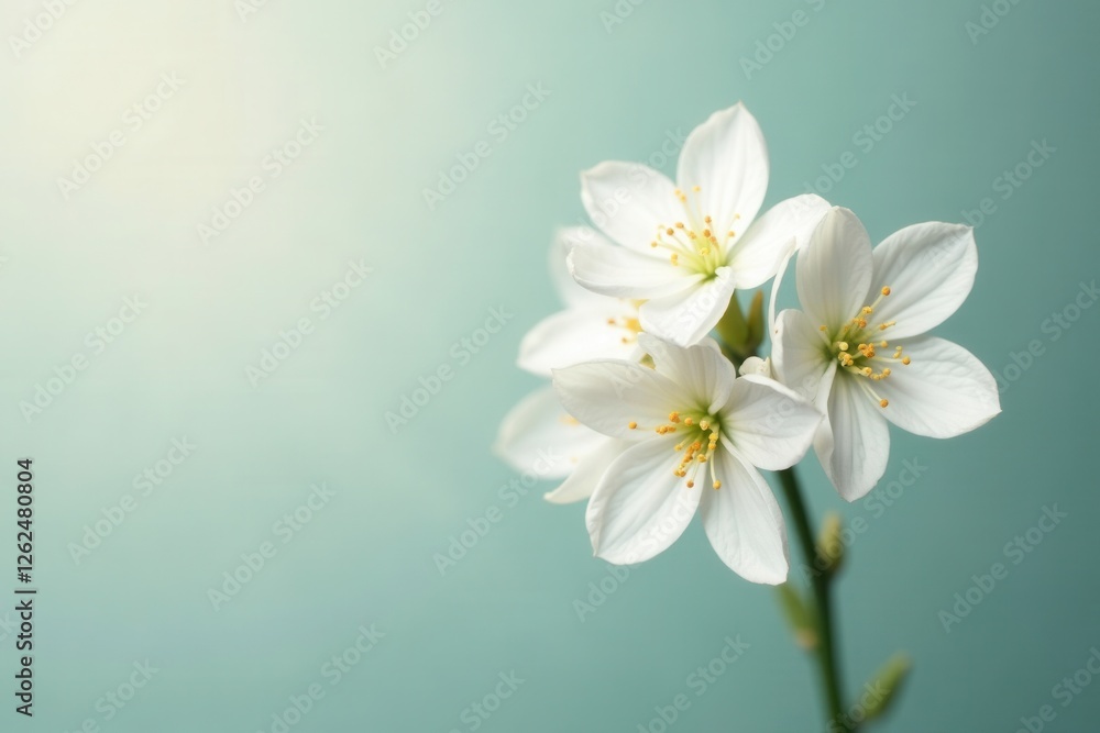 Fototapeta premium Delicate white flowers, simple cluster, clean backdrop , minimal, simple arrangement
