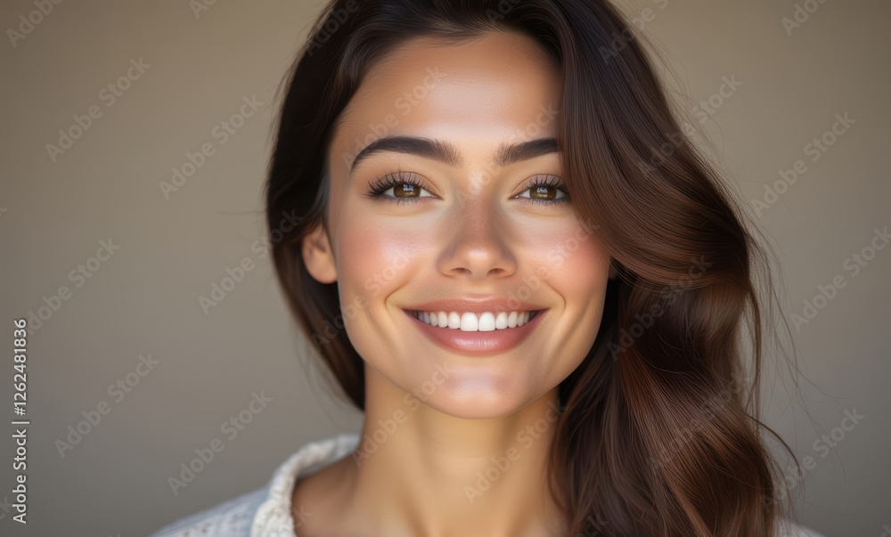 Smiling woman with long brunette hair Smiling woman with long brunette hair