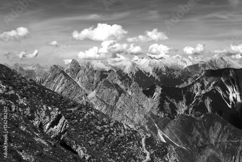 Panoramic view Freyungen mountains  from Nordlinger hut on Karwendel Hohenweg, Austria photo