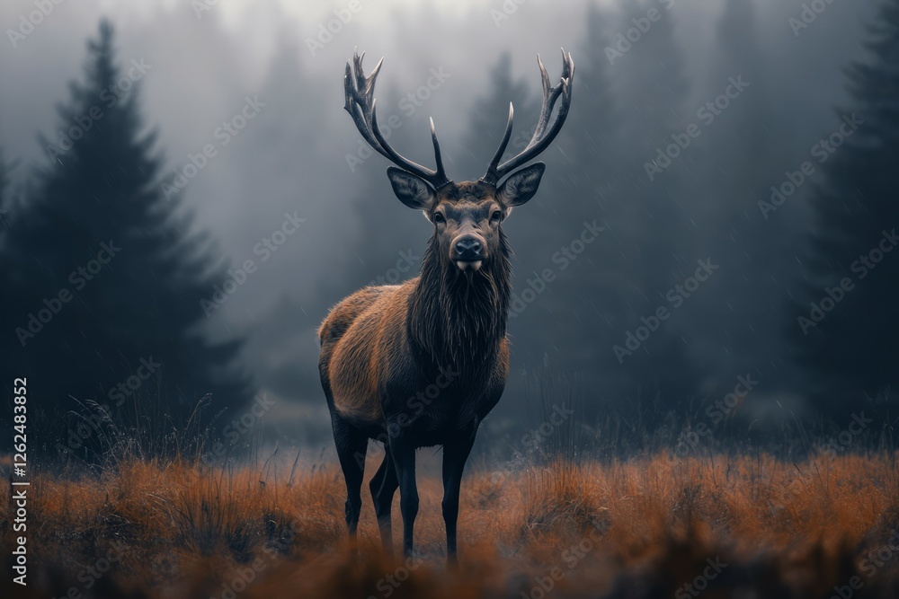 Obraz premium Majestic deer in autumn forest with soft focus. Artificial Intelligence