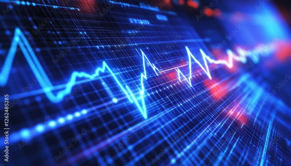 Luminous Heartbeat Trace Neon Blue Healthcare Background With A Dramatic, Glowing Cardiogram Line Luminous Heartbeat Trace Neon Blue Healthcare Background With A Dramatic, Glowing Cardiogram Line