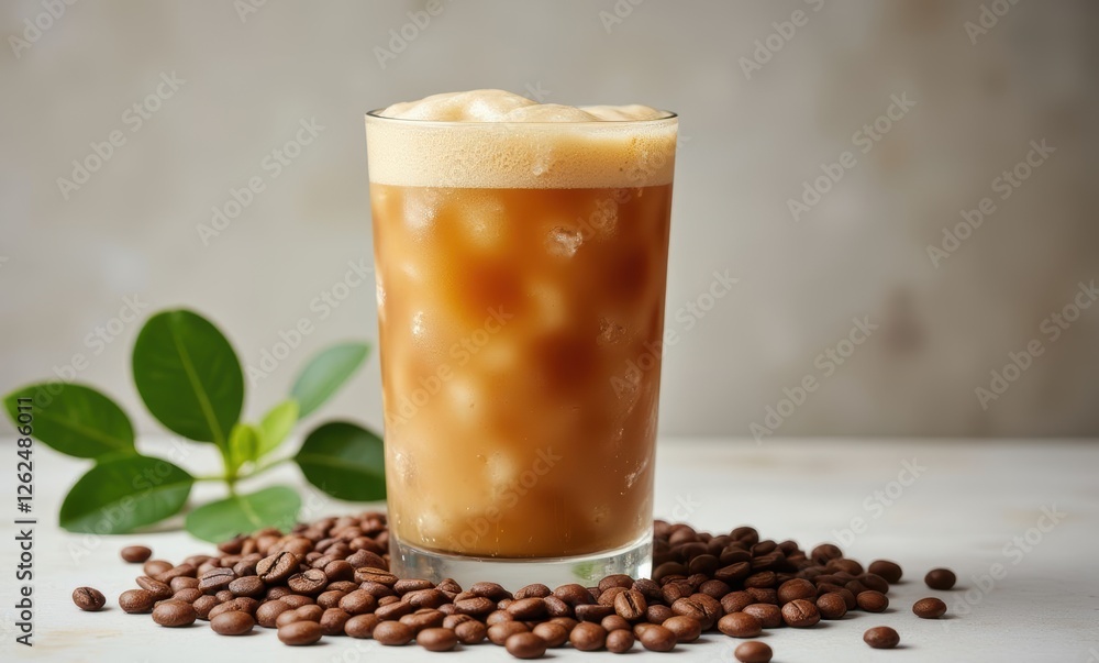 Refreshing iced coffee with coffee beans Refreshing iced coffee with coffee beans