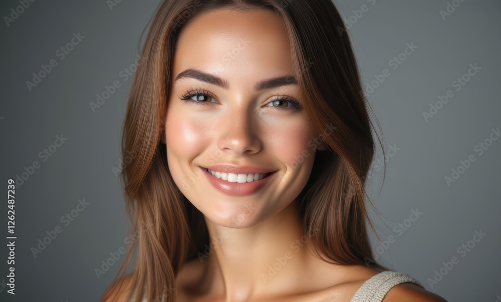 Smiling young woman with long brown hair Smiling young woman with long brown hair