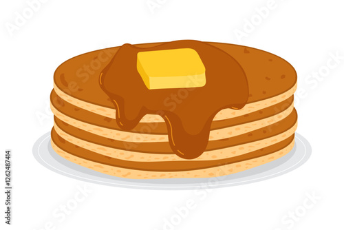 Vector illustration of Pancake with syrup and butter on transparent background