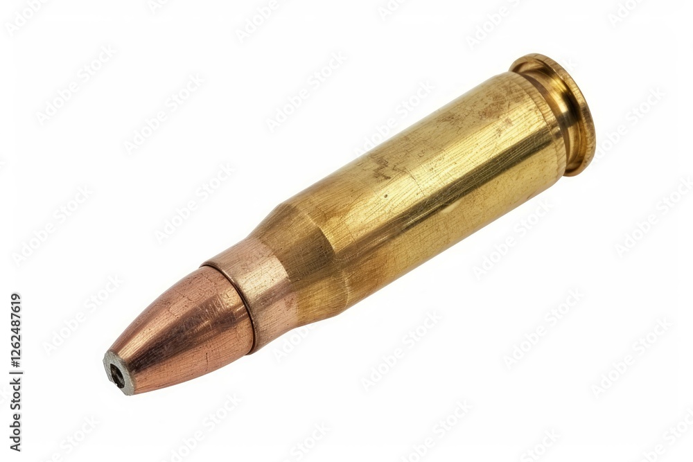 Brass bullet on white background. Artificial intelligence image Brass bullet on white background. Artificial intelligence image