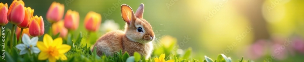 Fluffy bunnies nestled in tulips, daffodils, and hyacinths , fluffy, stock photo Fluffy bunnies nestled in tulips, daffodils, and hyacinths , fluffy, stock photo