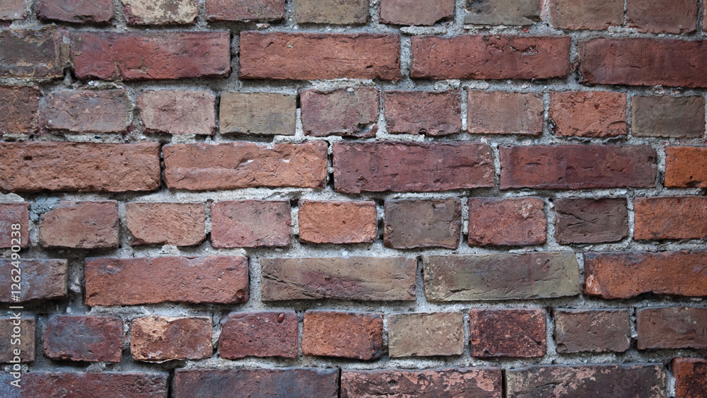The photo shows a close-up of a brick wall The photo shows a close-up of a brick wall