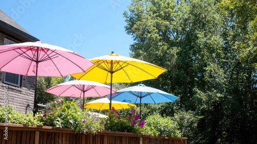 Wallpaper Mural Colorful patio umbrellas, sunny backyard, summer Torontodigital.ca