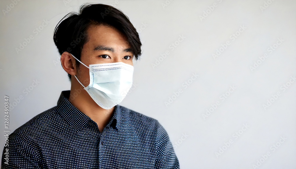 Pictures of hay fever sufferers. Wearing a mask to prevent pollen from entering the body. Pictures of hay fever sufferers. Wearing a mask to prevent pollen from entering the body.