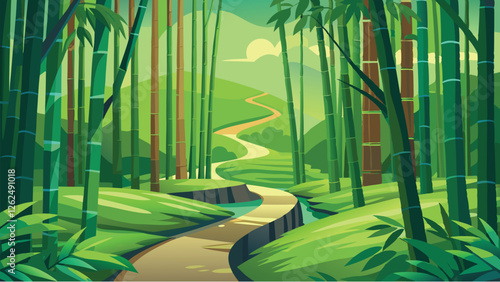 bamboo forest in the morning, nature, landscape design, 