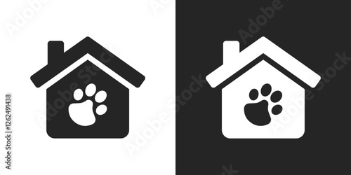 Dog animal house kennel black and white icon vector design