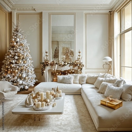 Wallpaper Mural Luxurious living room decorated for christmas with tree and fireplace Torontodigital.ca
