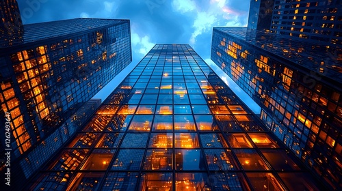Wallpaper Mural Skyscrapers, city night, low angle, illuminated windows, urban background, business Torontodigital.ca