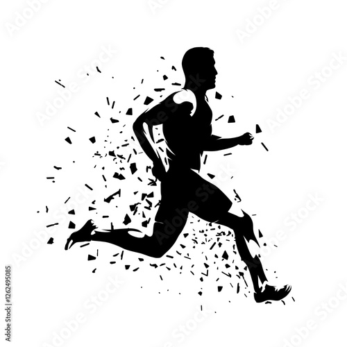Run, running man clip art, isolated vector silhouette with distortion effect, side view. Ink drawing. Runner