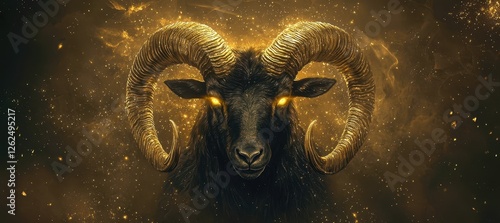 Ram with gold horns and a golden face